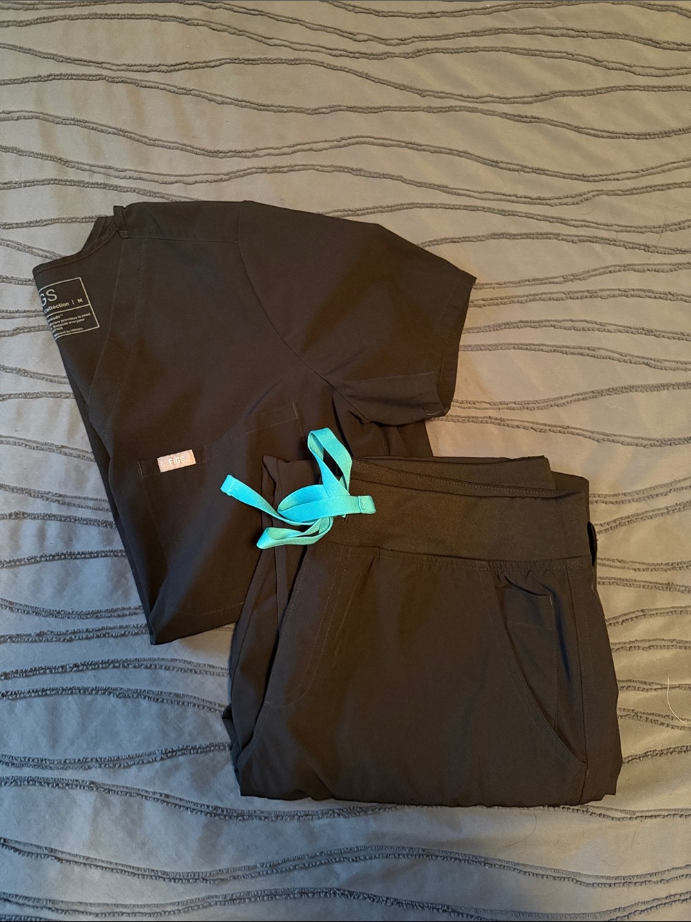 Figs Women's Black Joggers with Teal Drawstring